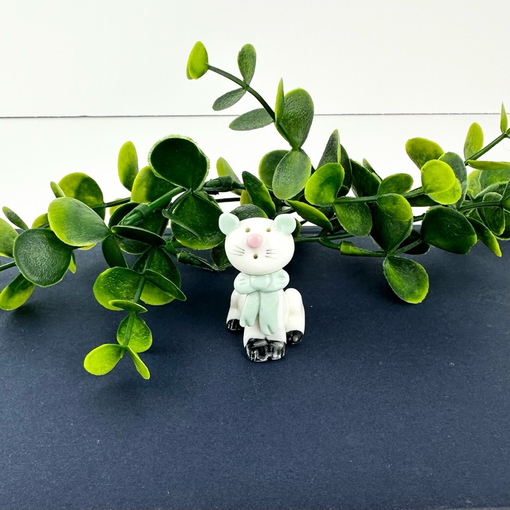 Vintage Mini Cat Figurine with Bow